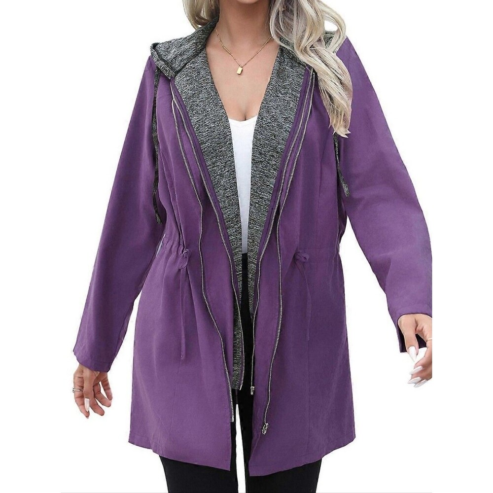 SHEIN Curve Purple Hooded Double Zip Utility Jacket Coat 2XL